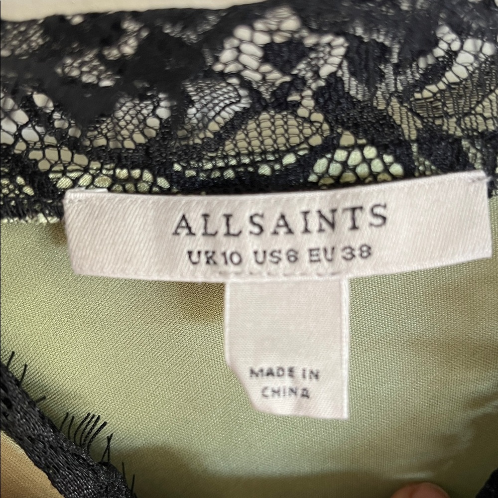 All Saints Sage and Black Lace Chemise - Picture 9 of 10